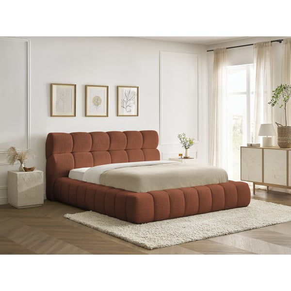 Oranžna oblazinjena zakonska postelja s prostorom za shranjevanje z letvenim dnom 160x200 cm Mont Blanc – Bobochic Paris-image-4