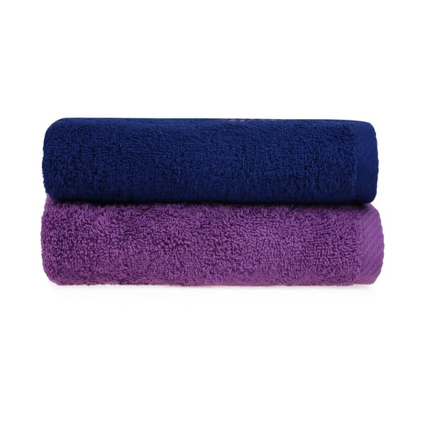 Komplet 2 modro-vijoličastih brisač za roke, 90 x 50 cm