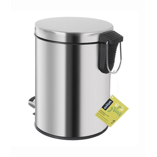 Koš za smeti s pedalom iz nerjavečega jekla v sijajno srebrni barvi 3 l – Orion-image-3