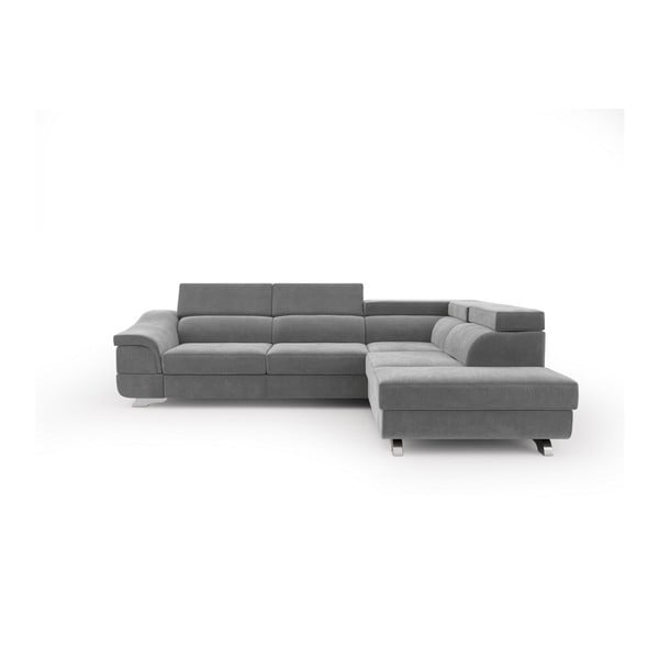 Windsor & Co Sofas Apollon siva raztegljiva zofa z žametnim oblazinjenjem, desni kot