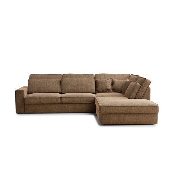 Svetlo rjava kotna sedežna garnitura iz šenilje (desni kot/v obliki črke L) Kirou – Maison de Rêve