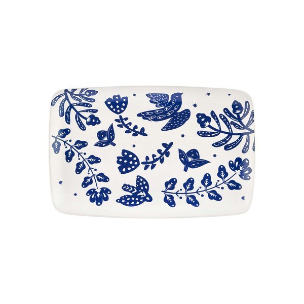 Belo-moder porcelanast servirni krožnik Mia Bloom, 34 x 25 cm-image-1
