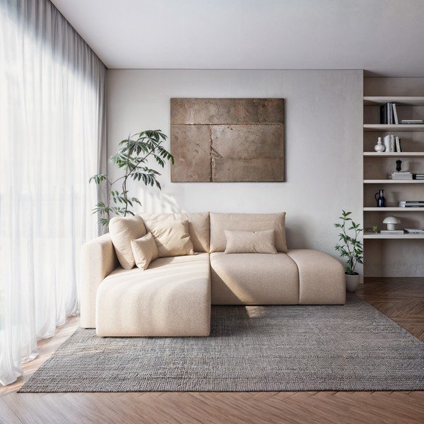 Bež raztegljiva kotna sedežna garnitura s prostorom za shranjevanje (levi kot/z ležalnikom) Lumine – Ghado-image-1