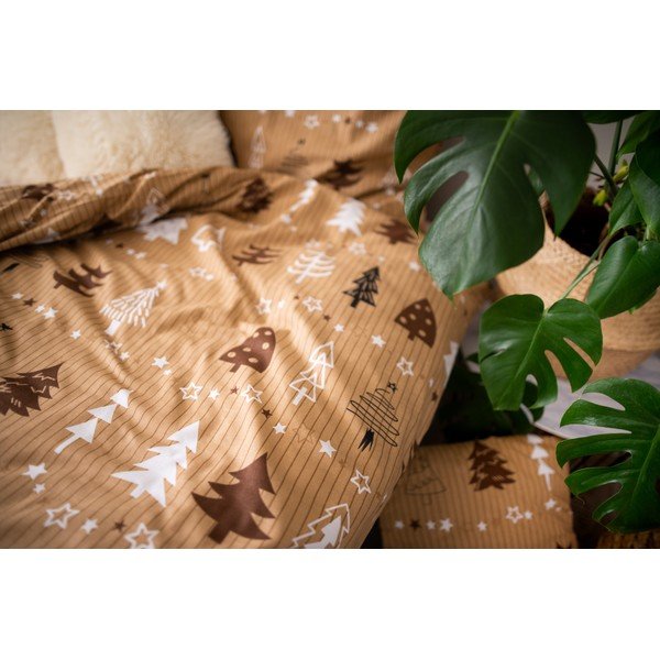 Rjava bombažna posteljnina Cotton House Trees, 140 x 200 cm-image-3