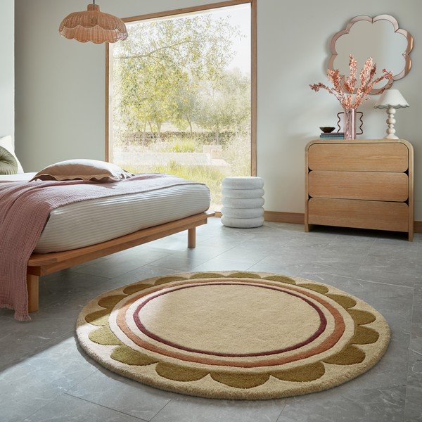 Ročno tkana volnena okrogla preproga v naravni barvi ø 120 cm Lois – Flair Rugs-image-1
