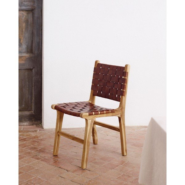 Usnjeni jedilni stoli v konjak rjavi in naravni barvi v kompletu 2 ks Calixta – Kave Home-image-1