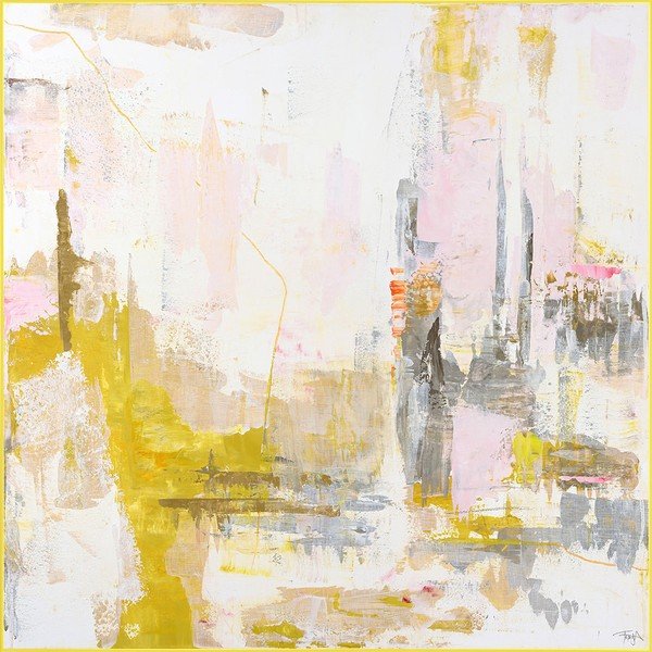 Tiskana slika na platnu z ročno naslikanimi elementi v okvirju 102x102 cm New Age Yellow – Malerifabrikken