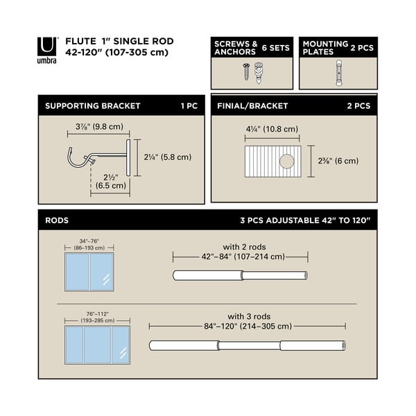 Jeklena karnisa z nastavljivo dolžino v mat srebrni barvi 107 - 305 cm Flute – Umbra-image-4