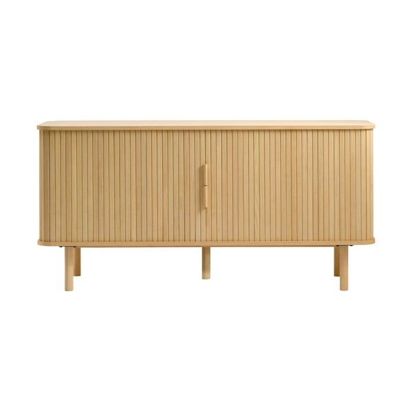 Nizka komoda v hrastovem dekorju z drsnimi vrati v naravni barvi 76x160 cm Cavo – Unique Furniture-image-3