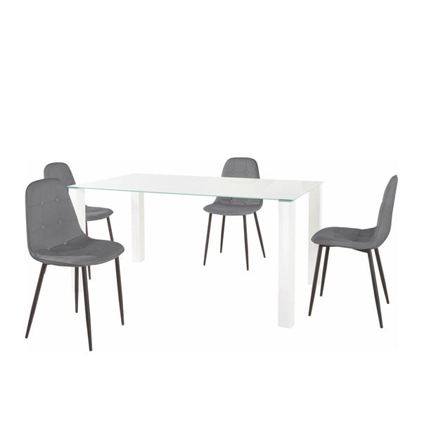 Garnitura jedilne mize in 4 sivih stolov Støraa Dante, dolžina mize 160 cm