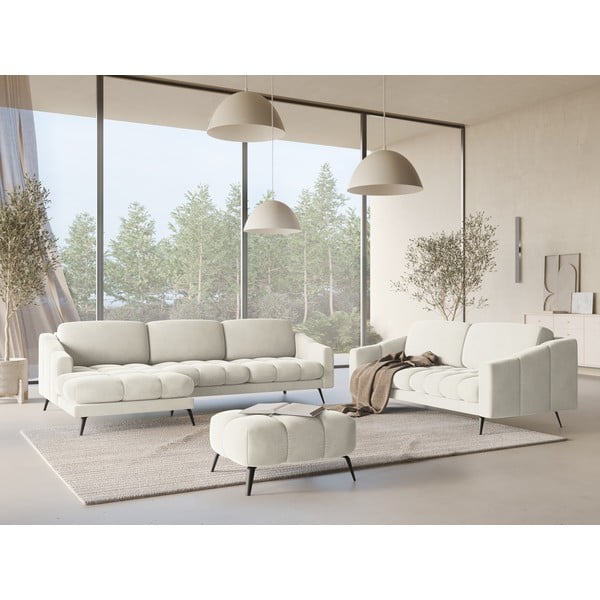 Kremno bela žametna kotna sedežna garnitura (levi kot) Nalu – Makamii-image-1