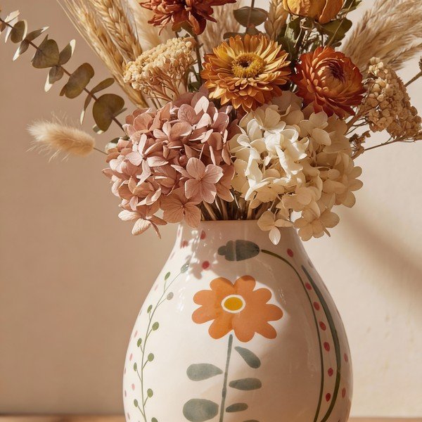 Kremno bela lončena ročno poslikana vaza (višina 17 cm) Taza – Bloomingville-image-2