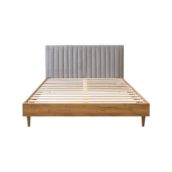 Svetlo siva/naravna zakonska postelja z letvenim dnom 180x200 cm Oceane – Bobochic Paris