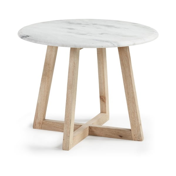 Dodatna mizica iz mangovega lesa in marmorja Kave Home Hella