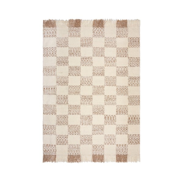 Kremno bela/naravna ročno tkana preproga iz mešanice volne 160x230 cm Eric Checkboard – Flair Rugs