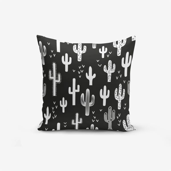 Prevleka za vzglavnik iz mešanice bombaža Minimalist Cushion Covers Black White Cactus Duro, 45 x 45 cm