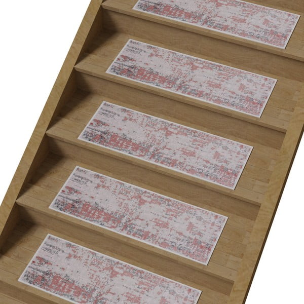 Rožnati/sivi bombažni komplet preprog za stopnice 16 ks 25x65 cm Milano Pembe – Vitaus-image-1