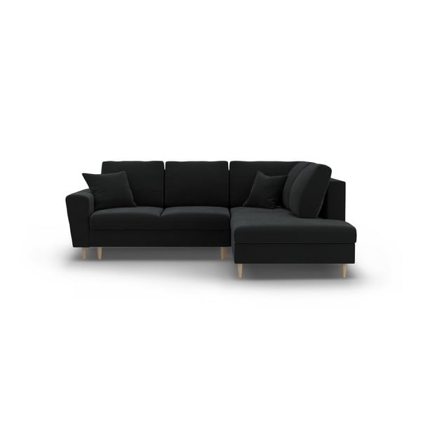 Črna žametna raztegljiva kotna sedežna garnitura s prostorom za shranjevanje (desni kot/v obliki črke L) Kyoto – Cosmopolitan Design