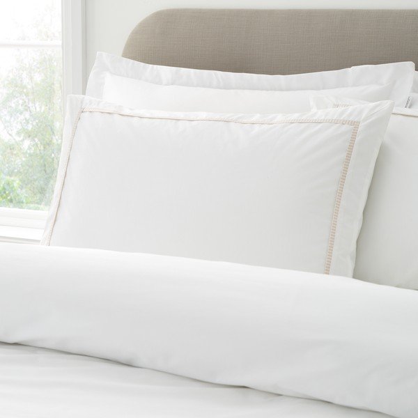 Bela/bež 3-delna posteljnina za zakonsko posteljo iz bombažnega perkala 200x200 cm Contrast Trim – Bianca-image-3