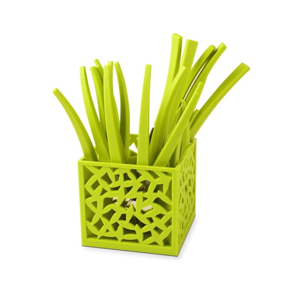 Komplet 24 zelenih jedilnih pripomočkov s stojalom Vialli Design Mia-image-1