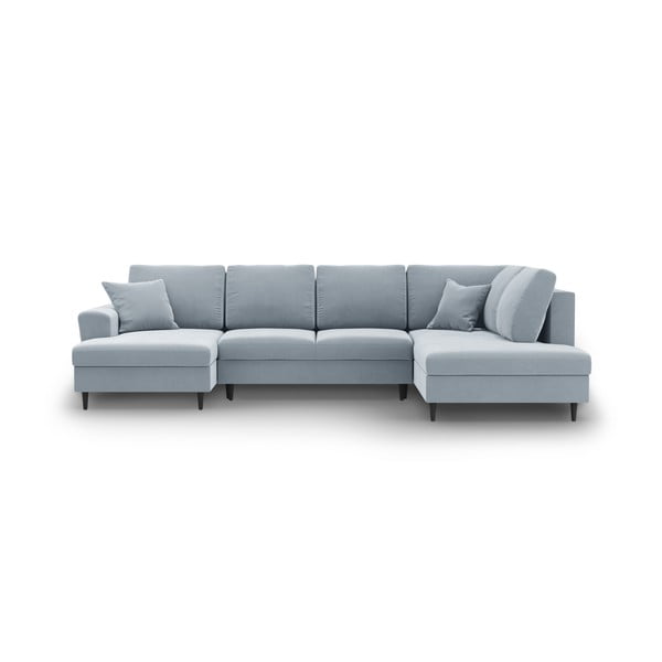 Svetlo modra žametna raztegljiva kotna sedežna garnitura s prostorom za shranjevanje (desni kot/v obliki črke "U") Kyoto – Cosmopolitan Design