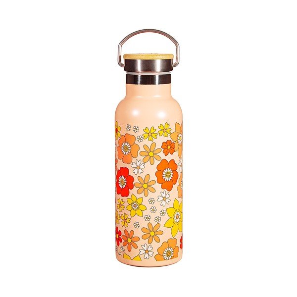Oranžna steklenička iz nerjavečega jekla za dojenčke 500 ml 70s Floral - Sass & Belle