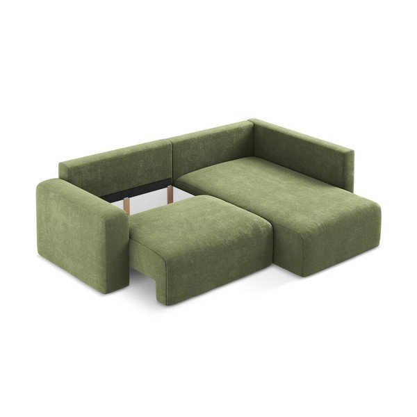 Zelena raztegljiva/s prostorom za shranjevanje kotna sedežna garnitura iz šenilje (desni kot/v obliki črke L) Kona – Makamii-image-4