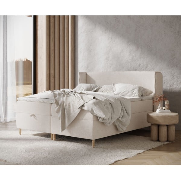 Kremno bela boxspring postelja s prostorom za shranjevanje 160x200 cm Monpelli – Maison de Rêve-image-1