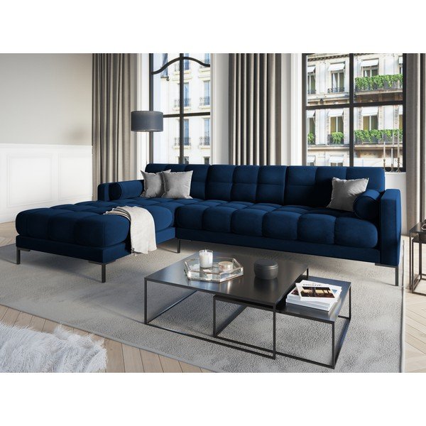 Temno modra žametna kotna sedežna garnitura Cosmopolitan Design Bali, levi kot-image-1