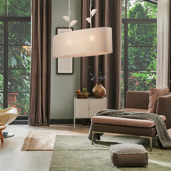 Viseča svetilka v zlati barvi s tekstilnim senčnikom Noemi – LAMKUR-image-2