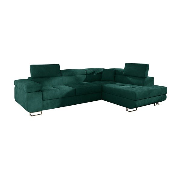 Zelena žametna raztegljiva/s prostorom za shranjevanje kotna sedežna garnitura (desni kot/v obliki črke L) Anton – ELTAP-image-2