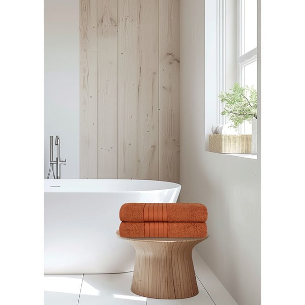 Opečnato oranžne frotirne bombažne brisače v kompletu 2 ks 70x140 cm – Good Morning-image-1