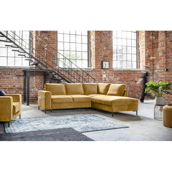 Rumena žametna raztegljiva kotna sedežna garnitura (desni kot) Lofty Lilly – Miuform-image-3