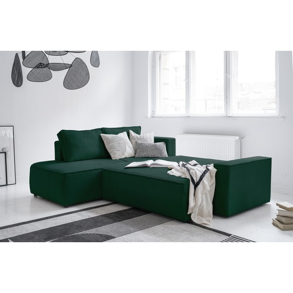 Temno zelena raztegljiva kotna sedežna garnitura iz rebrastega žameta (levi kot) Brave Dave – Miuform-image-4