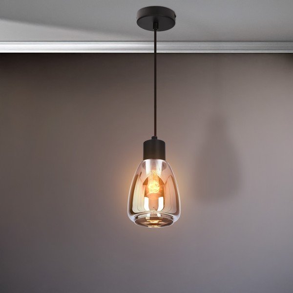Črna viseča svetilka s steklenim senčilom ø 12 cm Moldo – Candellux Lighting-image-3
