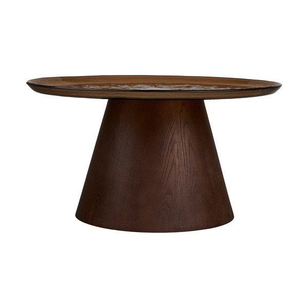 Temno rjava okrogla klubska mizica s stekleno mizno ploščo ø 80 cm Orvieto – House Nordic-image-3
