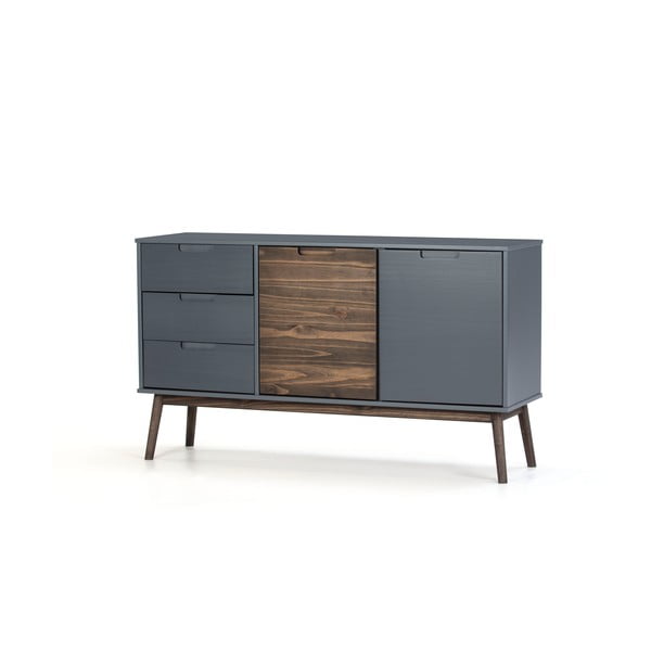 Antracitno siva/temno rjava nizka komoda iz masivnega bora 140x80 cm Nussa – Marckeric-image-2