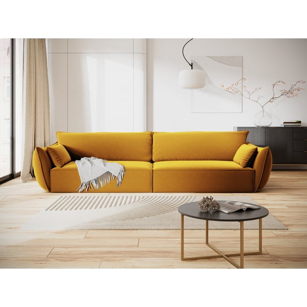Gorčično rumena žametna sedežna garnitura 248 cm Vanda – Mazzini Sofas-image-1