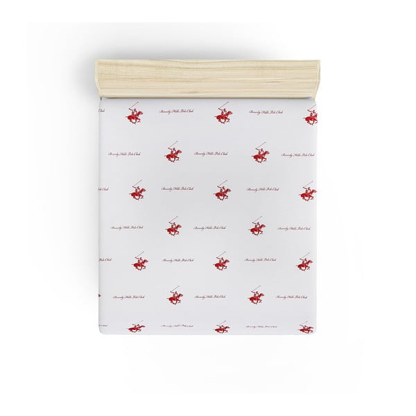 Neelastična rjuha za zakonsko posteljo z rdečimi detajli Beverly Hills Polo Club Clancy, 240 x 260 cm