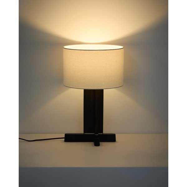 Bela/temno rjava namizna svetilka iz masivnega kavčukovca s tekstilnim senčilom (višina 48 cm) Niani – Kave Home-image-1