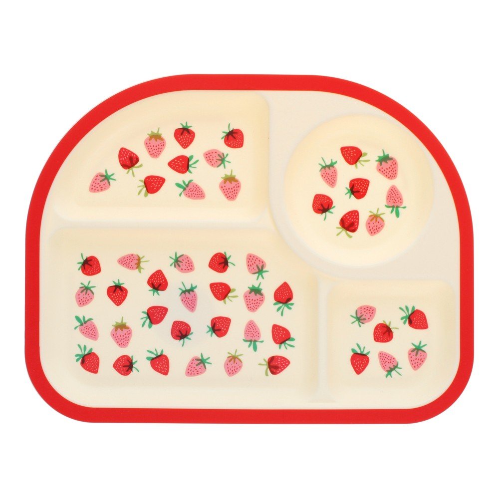 Rdeč/bež plastičen otroški krožnik Little Strawberry