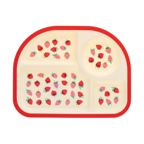 Rdeč/bež plastičen otroški krožnik 21x27 cm Little Strawberry – Rex London