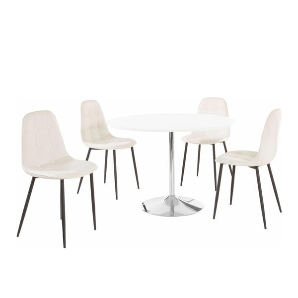 Støraa Terri okrogla jedilna miza in 4 beli stoli