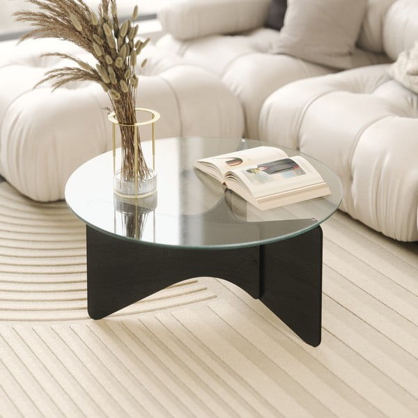 Črna okrogla mizica s stekleno mizno ploščo 87x87 cm Madera – Umbra-image-1
