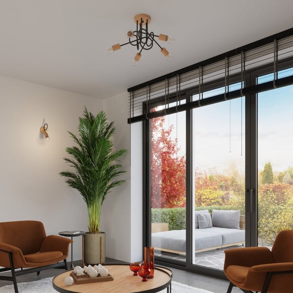 Črna/naravna stropna svetilka 15x61 cm Tumber – Sollux-image-3