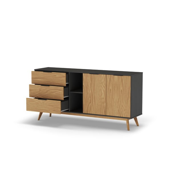 Črna/naravna nizka komoda iz masivnega bora 165x80 cm Lavis – Marckeric-image-2