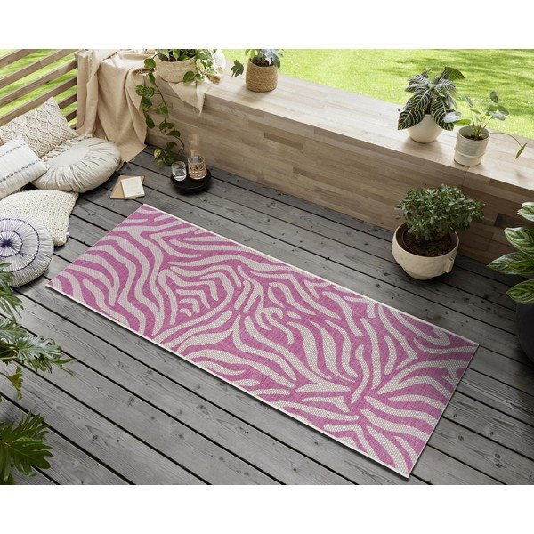 Roza-bež zunanja preproga NORTHRUGS Cebra, 70 x 300 cm-image-1