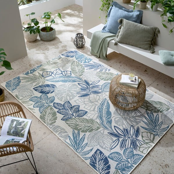 Zeleno-modra notranja in zunanja preproga 200x290 cm Bella Leaf – Flair Rugs-image-1