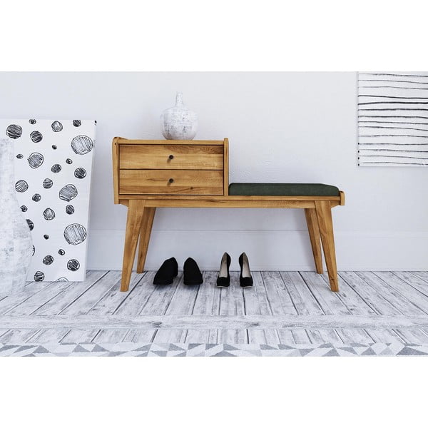 Hrastova klop s predali z zelenim sedežem Retro - The Beds-image-2