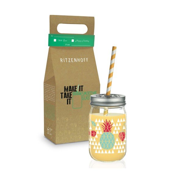 Kozarec s pokrovom in slamico Ritzenhoff Kathrin Stockebrand Ananas, 445 ml-image-2